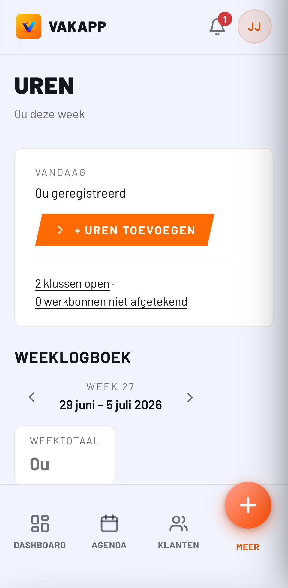 Urenregistratie in de Vakapp-app